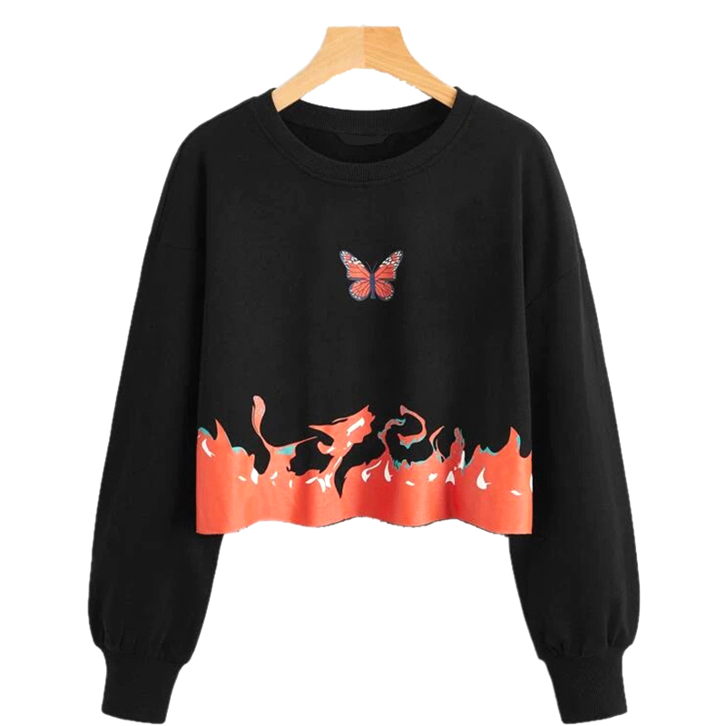 Graphic Print Crop Pullover